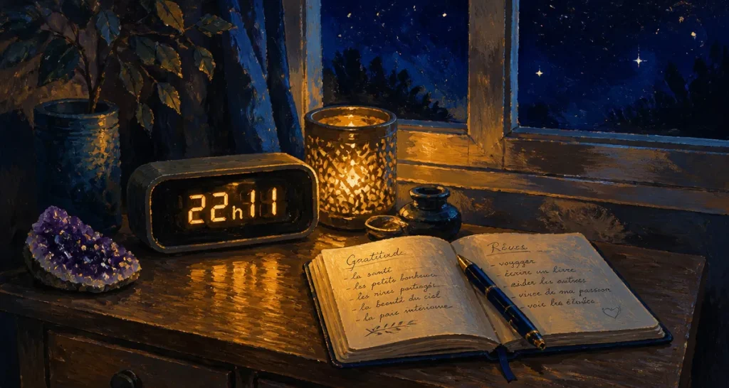 22h11 signification horloge améthyste nuit