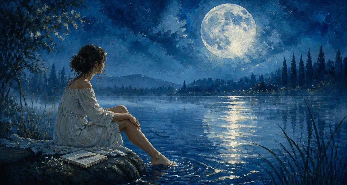 pleine lune en poisson femme lac carnet