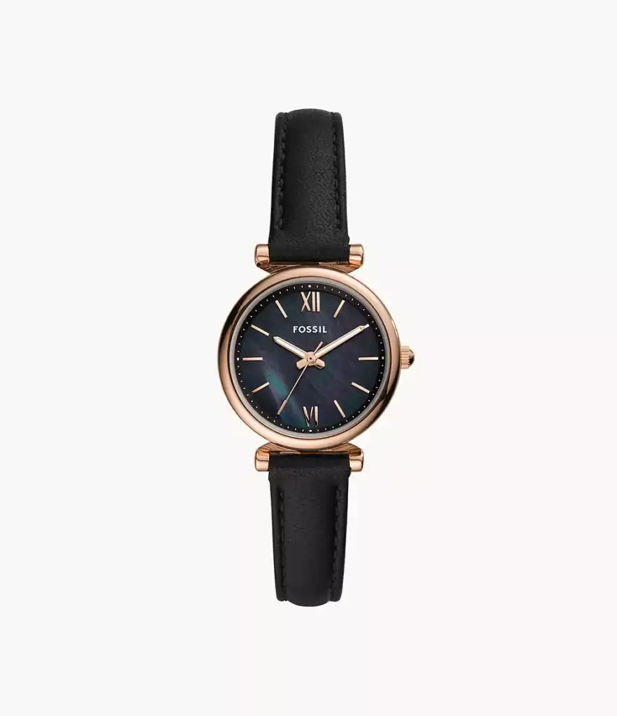 Carlie Mini Three-Hand Black Leather Watch_ES4700_main