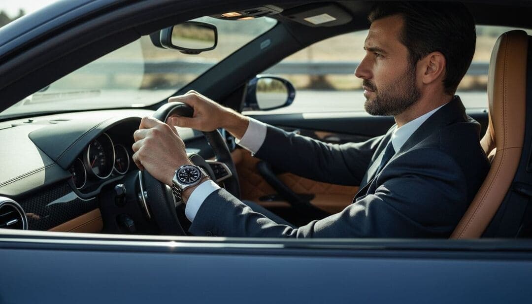 Man With Luxury Watch In Car