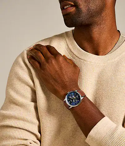 Neutra Moonphase Multifunction Brown Leather Watch _FS5903_onwrist