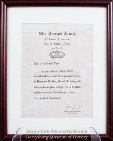 Dick Winters Airborne Qualification Certificate
