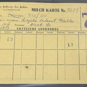 VERY RARE ORIGINAL MILK CARDS FOR JEWS FROM GHETTO LODZ / LITZMANNSTADT ALMOST ALL WERE KILLED RESERCHED CERTIFIED