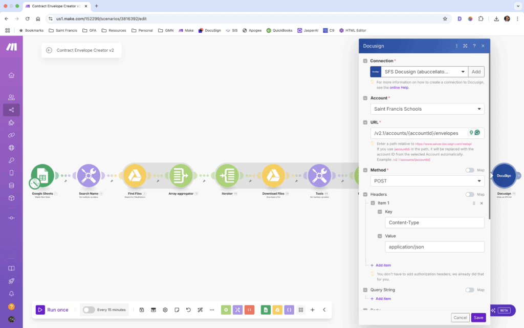 DocuSign Custom API call with specific POST method and routing URL for a correct API call