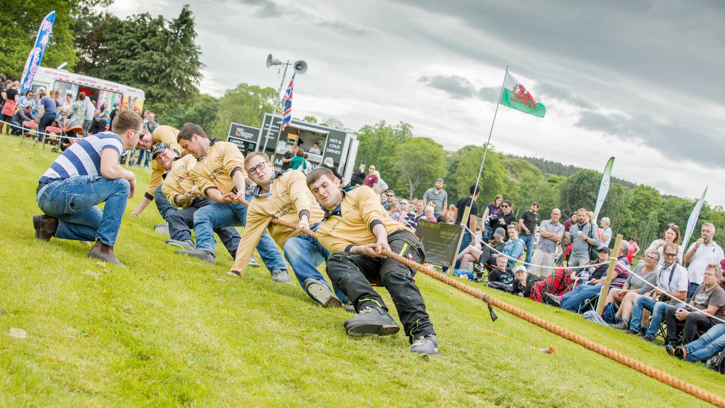 Tug of war team competing at Gordon Castle Highland Games