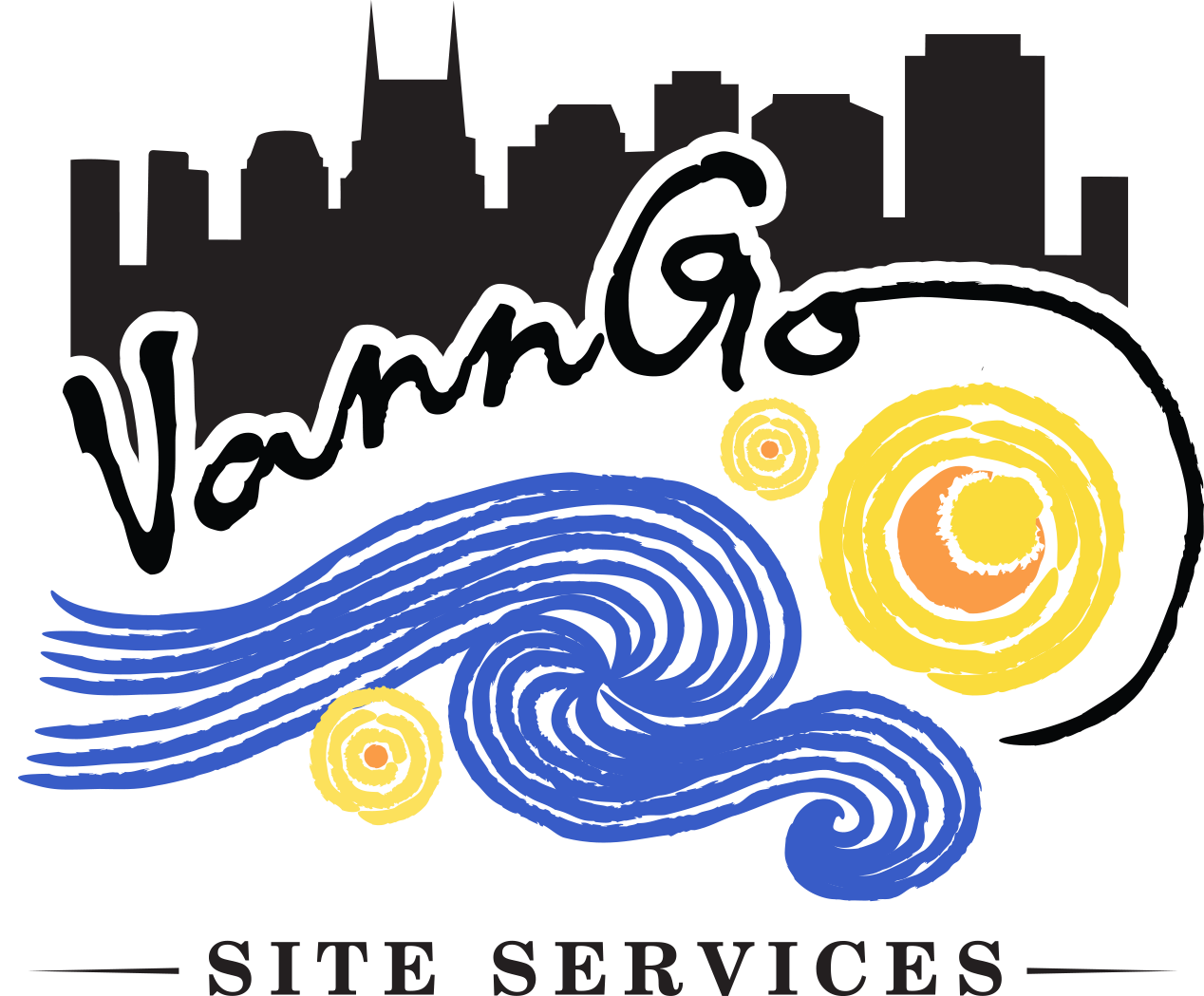 VannGo Site Services logo with city skyline and water drop design.