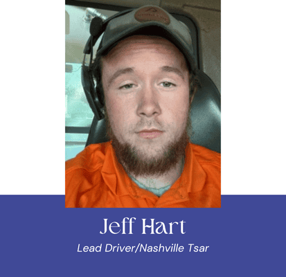 Jeff Hart, Lead Driver for Nashville Tsar, wearing orange uniform and headset.