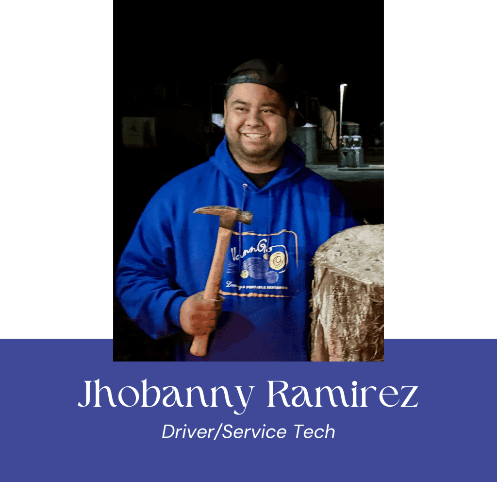 Jhobanny Ramirez, driver and service tech at VannGo, holding a hammer.