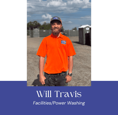 Will Travis in orange uniform at VannGo site, facilities and power washing expert.