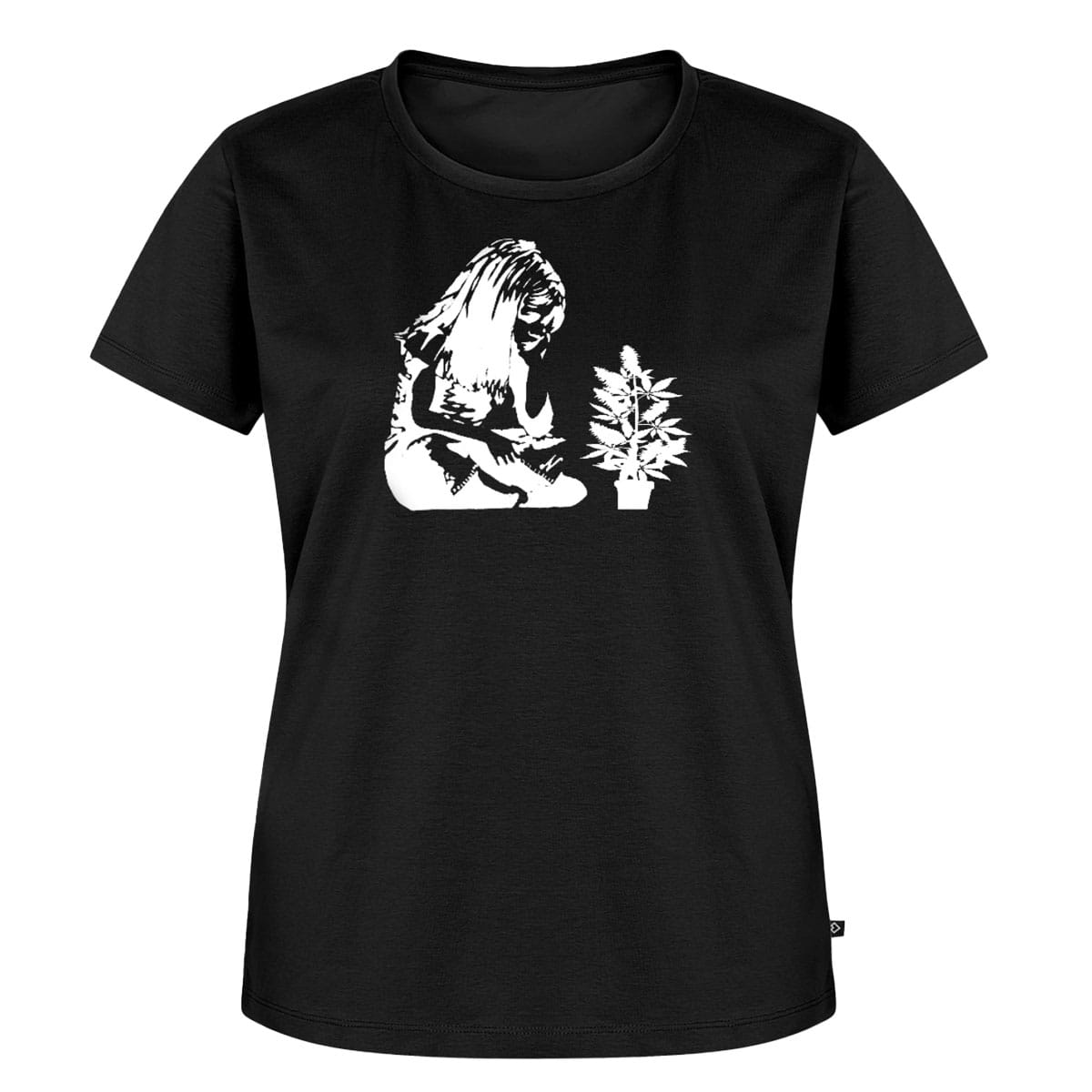 Frauen Premium Bio T-Shirt schwarz, Mädchen mit Blume