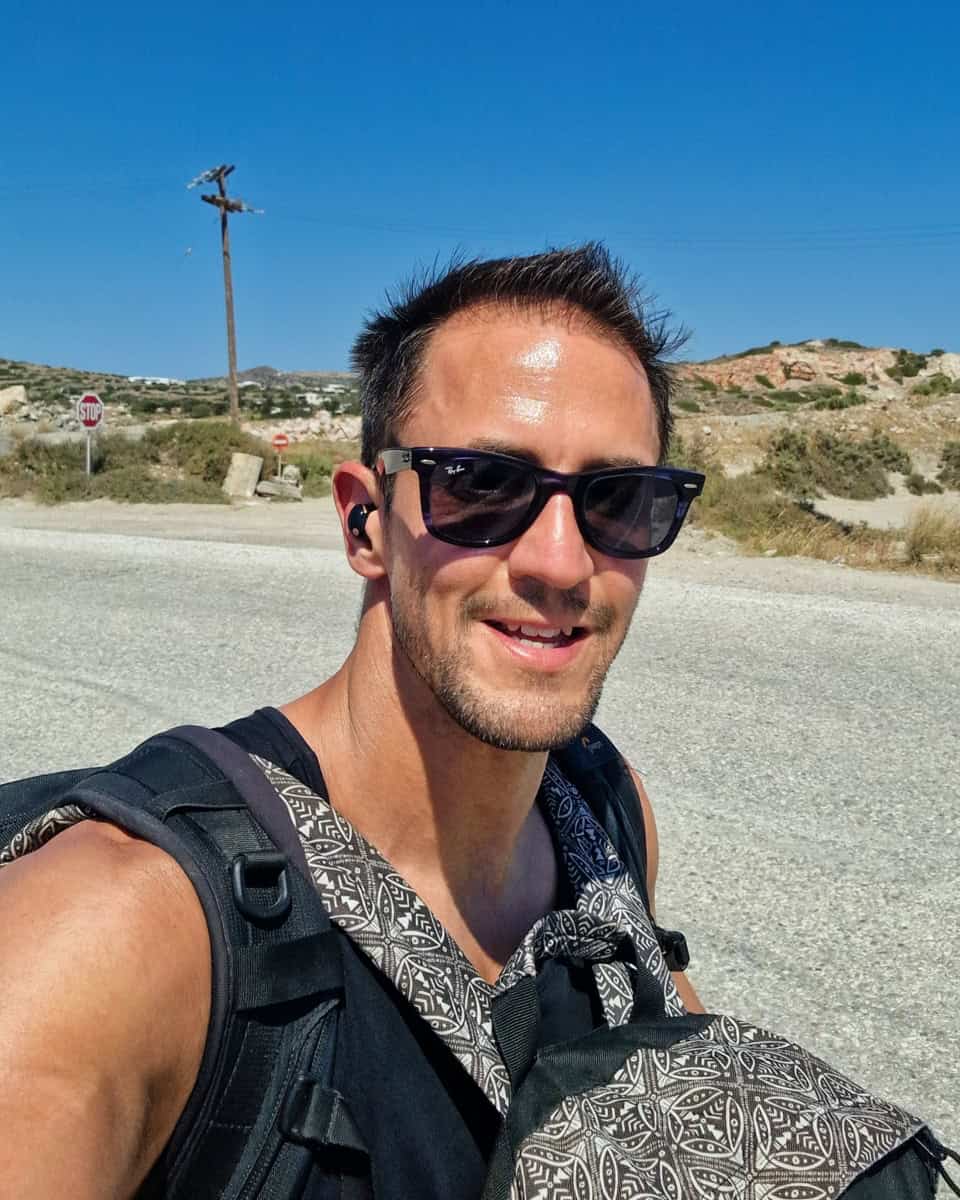 Selfie walking to Milos Airport