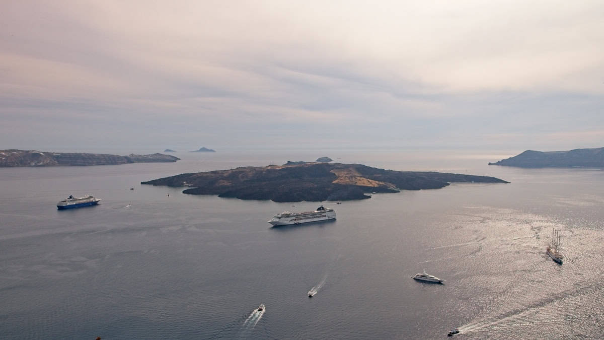 Nea Kameni island in the centre of Santorini caldera
