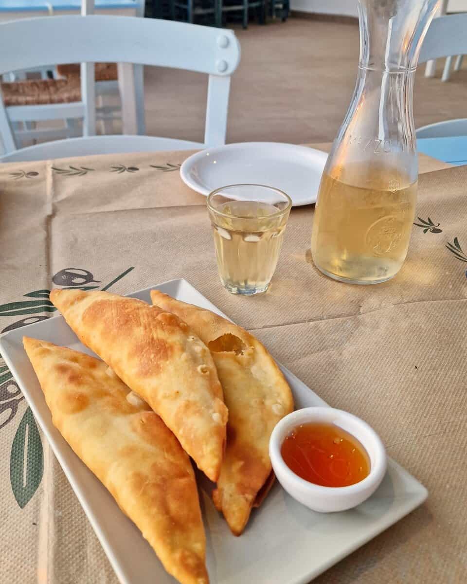 Cheese Pies and White Wine at Ampelaki, Donousa