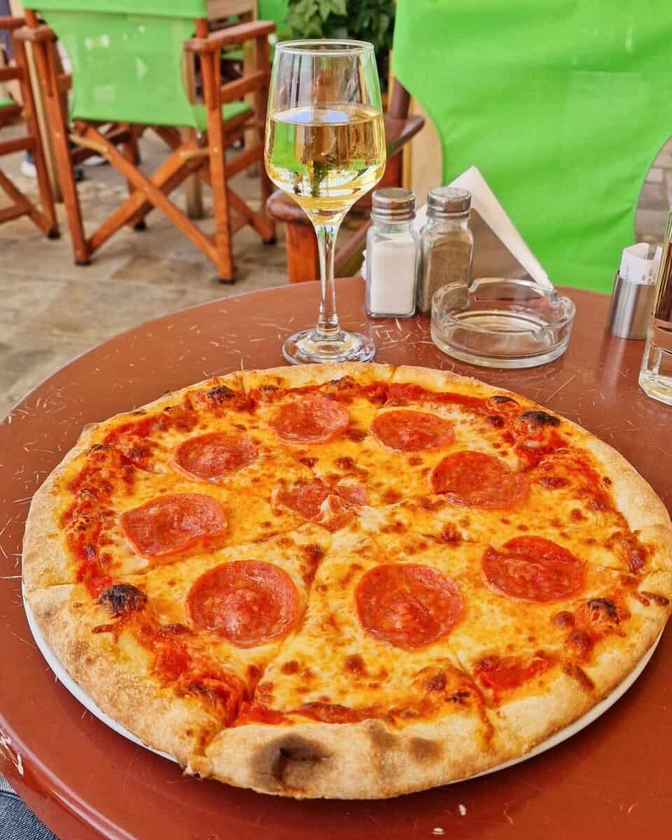 Pizza and Wine at Diogenes Taverna Naxos Town