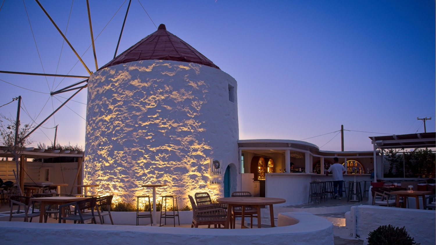 The windmill at Mylos Bar Koufonisia at dusk