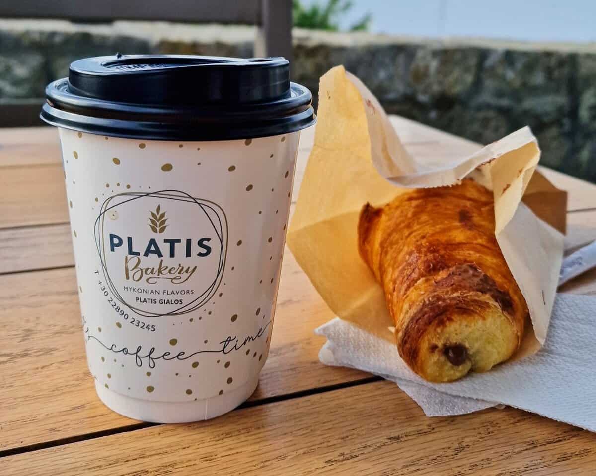 Coffee and Croissant from Platis Bakery Mykonos