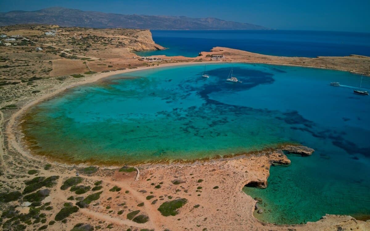 Drone shot of Pori Beach on Koufonisia