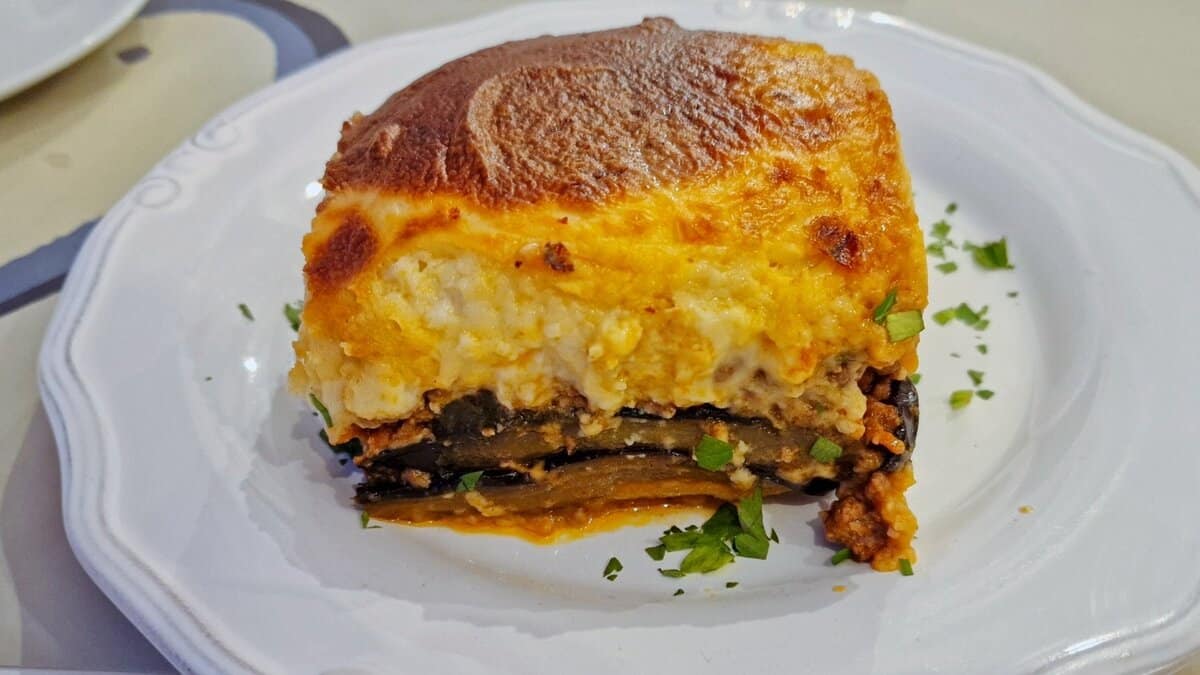 Moussaka at Akathi Restaurant Iraklia