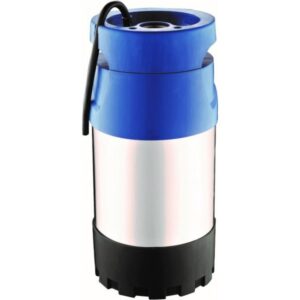 Beschrijving van een dompelpomp voor afvoer van peuter, uitgevoerd in roestbestendig materiaal. De pomp heeft een blauwe bovenkant en een zilveren cilindervormige behuizing met een zwarte basis. Geschikt voor het afvoeren van helder water en ideaal voor gebruik in tuinen, kelders of bij huisverplaatsingen. Het ontwerp waarborgt duurzaamheid en efficiëntie, met een compacte afmeting die eenvoudig te hanteren is. Het apparaat is ontworpen voor een lange levensduur en biedt milieuvriendelijke voordelen dankzij de energiebesparende werking.