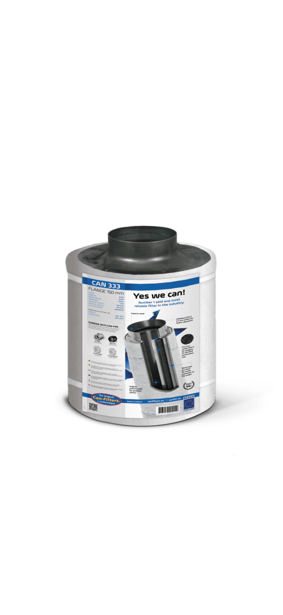 Can 333 is een luchtfilter met een diameter van 150 mm, geproduceerd uit hoogwaardig staal. Het filter is ontworpen voor efficiënte luchtzuivering en past in diverse ventilatiesystemen. De zwarte kleur en het functionele formaat maken het geschikt voor uiteenlopende toepassingen, waaronder kassen en andere luchtverversingssystemen. Dit product is ontworpen met een focus op duurzaamheid en inzetbaarheid binnen milieuvriendelijke systemen.