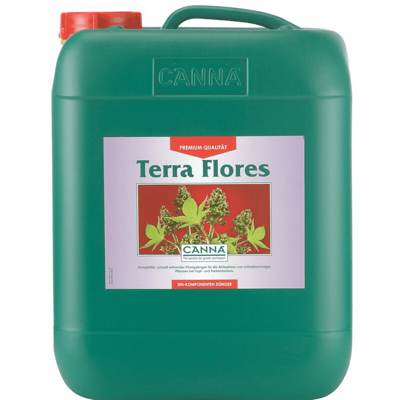 Terra Flores van Canna, een premium one-componenten meststof, ideaal voor de bloeifase van snelgroeiende planten. Dit product is verpakt in een groene kunststof container met een handvat en een inhoud van 10 liter. Het is speciaal ontworpen voor gebruik in aarde en bevordert de groei van weelderige, robuuste bloemen. Terra Flores is rijk aan essentiële voedingsstoffen, wat bijdraagt aan een optimale plantgezondheid. Dit product is milieuvriendelijk en bevordert duurzame tuintoepassingen.