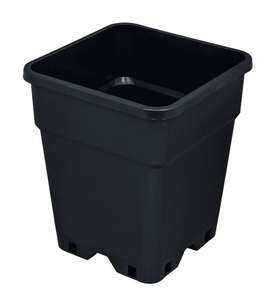 Zwarte vierkante plantenbak van kunststof, met vier drainagegaten aan de onderkant voor betere afwatering. Geschikt voor binnen- en buitentuinen. Zeer duurzaam en recyclebaar materiaal, wat bijdraagt aan een milieuvriendelijke keuze. Formaat en inhoud maken deze bak ideaal voor het kweken van diverse planten en bloemen.