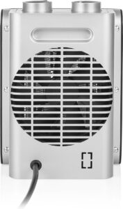 Compacte koelunit met een zilverkleurige behuizing, ontworpen voor koeling in verschillende omgevingen. Het apparaat is voorzien van een ventilator met een rooster dat de luchtstroom optimaliseert. Geschikt voor gebruik in huishoudens of kleine bedrijven. Voedingskabel voor eenvoudig aansluiten op een stroombron. Het ontwerp bevordert energie-efficiëntie en kan bijdragen aan een duurzaam energieverbruik. Afmetingen en specificaties van de technische details zijn niet zichtbaar, maar de functionaliteit ligt voorop in dit ontwerp.