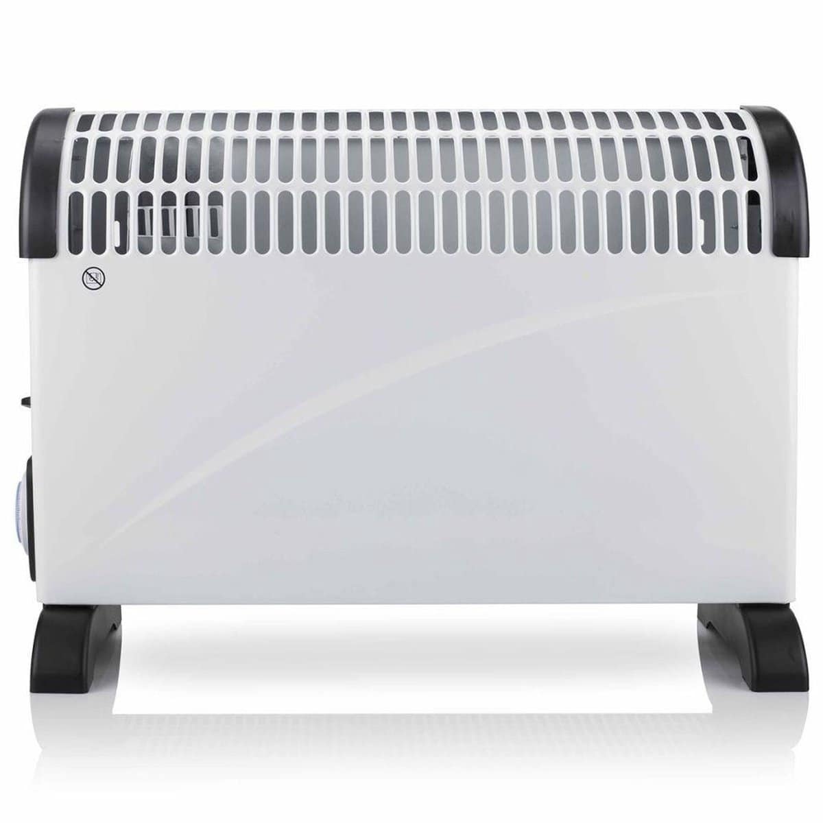 Convector kachel in wit, geschikt voor het verwarmen van ruimtes. Gemaakt van metaal met een kunststof bovenkant en uitgerust met een achterste ventilatieopening voor een effectieve luchtcirculatie. Het apparaat heeft een compact formaat en is eenvoudig te verplaatsen dankzij de geïntegreerde wielen. Geschikt voor zowel thuisgebruik als in kantoorruimtes. Milieuvriendelijk door het gebruik van energiezuinige technologie.