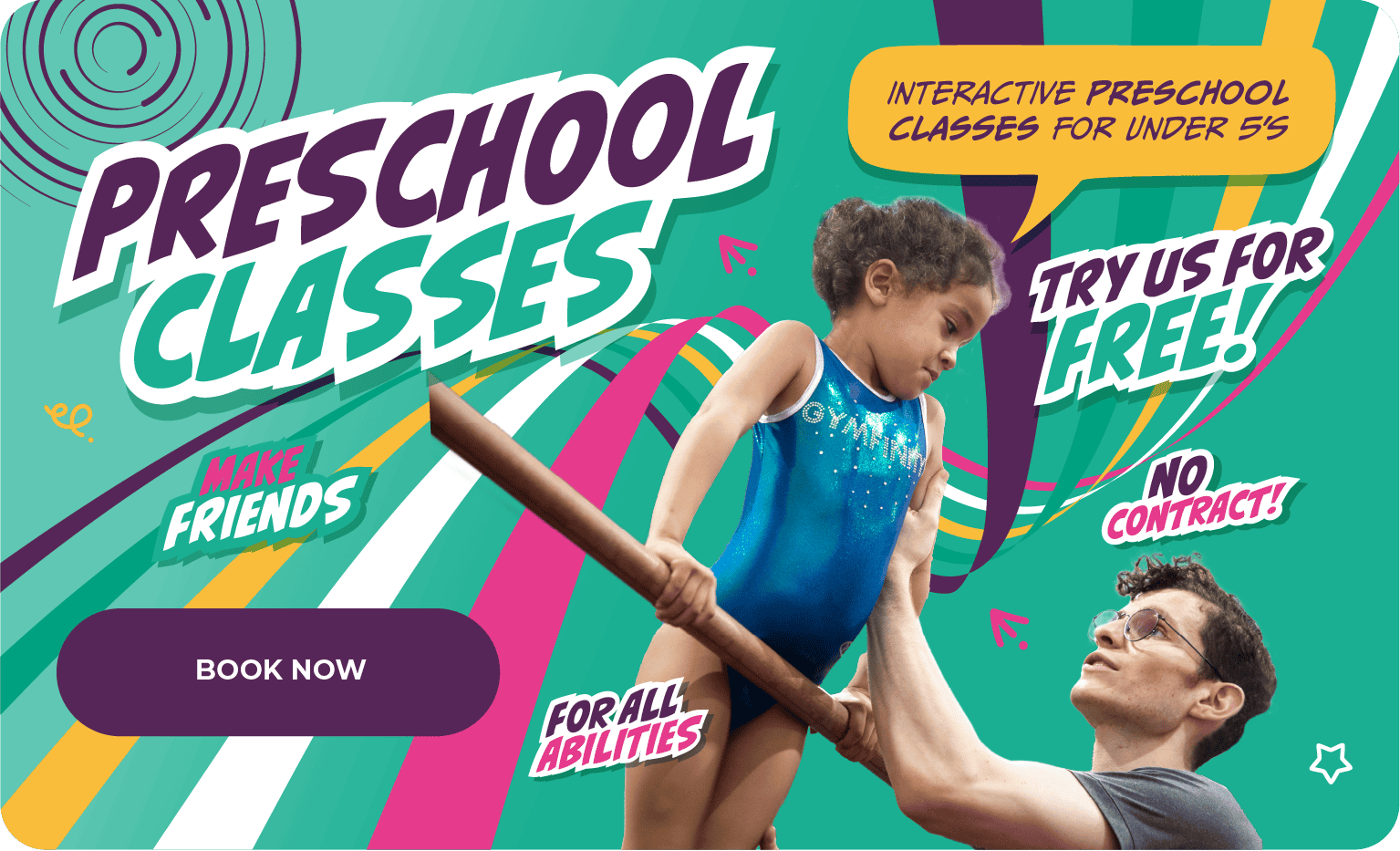 Preschool classes for under 5s with interactive activities and no contract; fun and inclusive for young children.