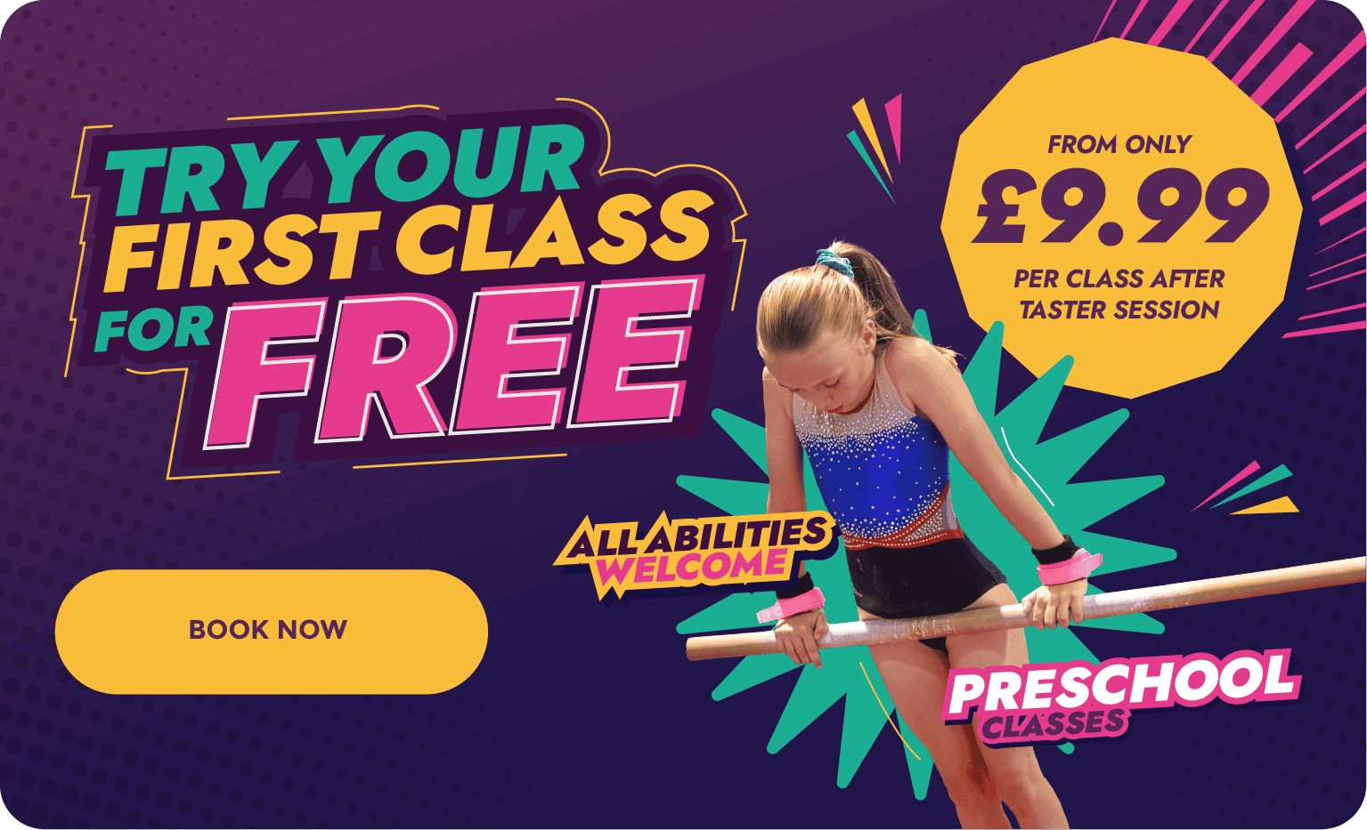 Try your first class for free with affordable preschool classes starting from only £9.99 per session after taster. All abilities welcome in a fun, engaging environment designed for young children. Boo.