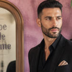 barbe style homme élégant fond rose violet