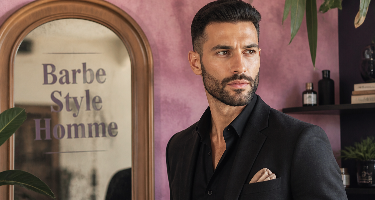 barbe style homme élégant fond rose violet
