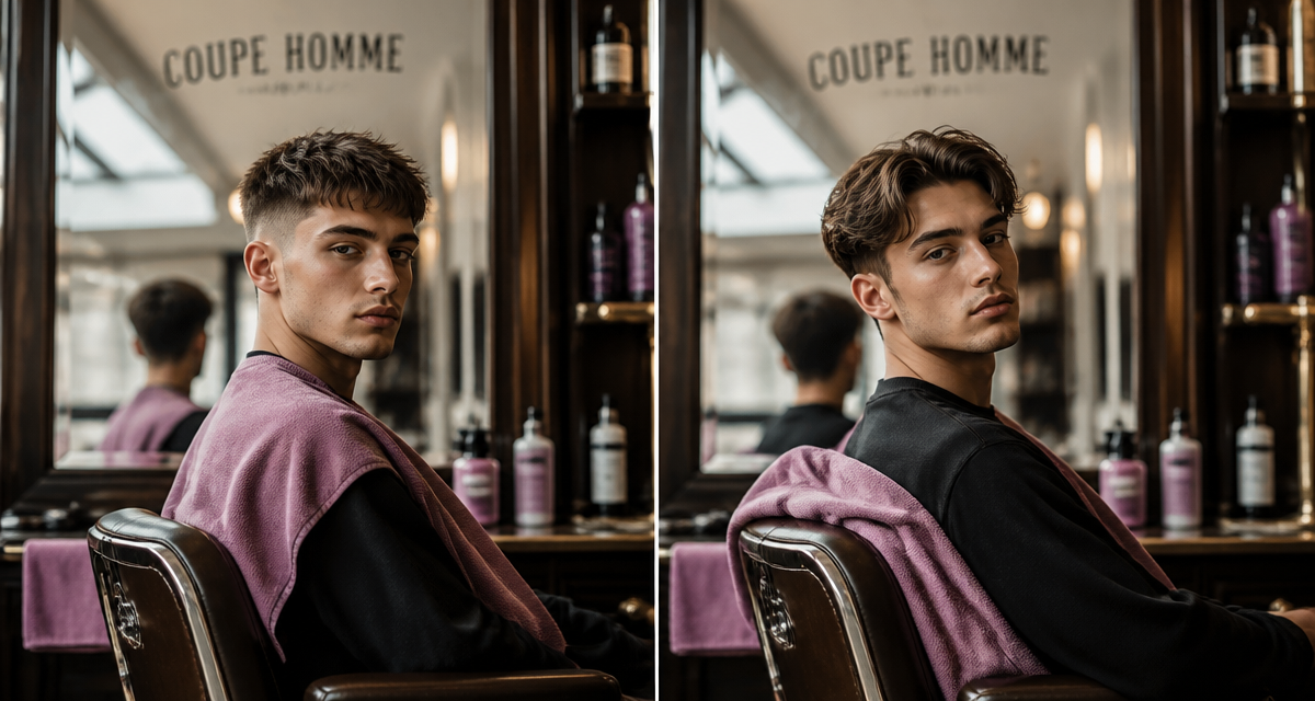 Coupe homme tendance dans salon de barbier chic