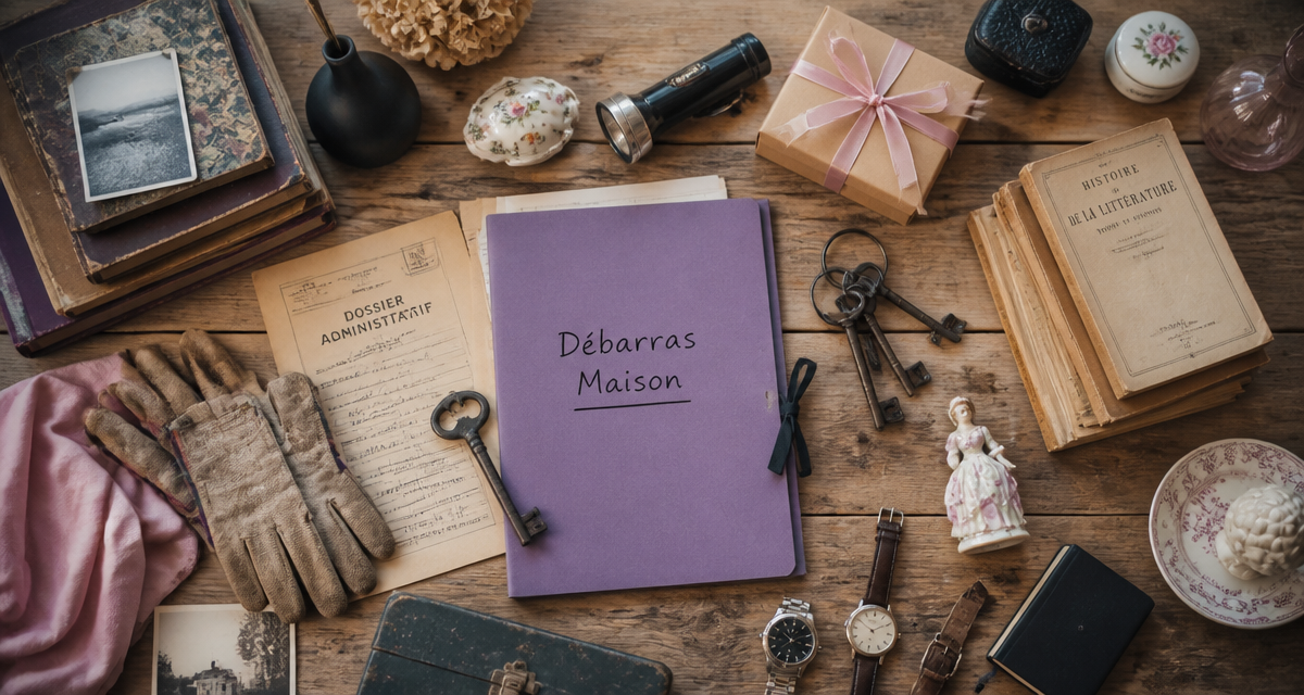 debarras maison objets sur table vue flat-lay