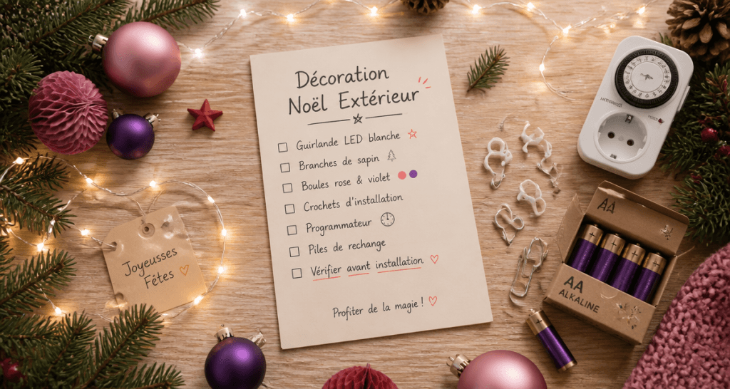 decoration noel exterieur table bois guirlande LED
