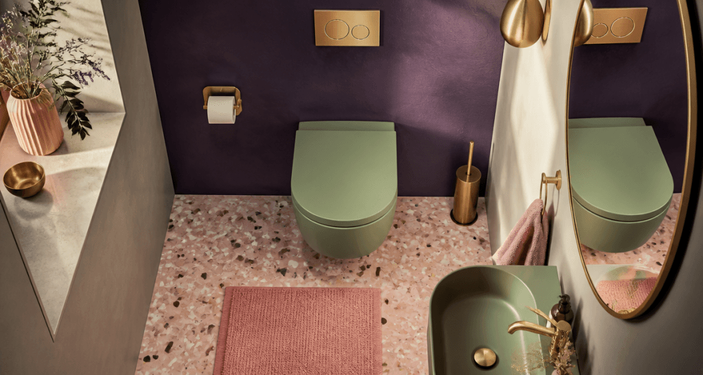 toilette coloré vert sauge mur violet terrazzo