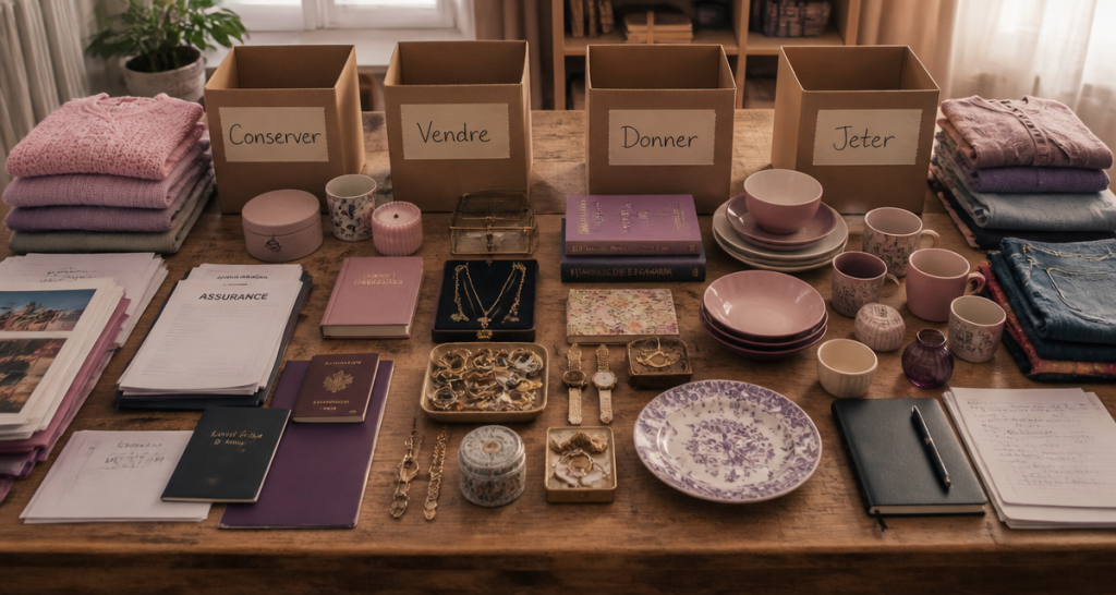Vider maison, tri objets, boîtes conserver vendre donner jeter