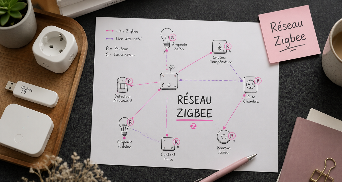schéma zigbee domotique sur bureau moderne