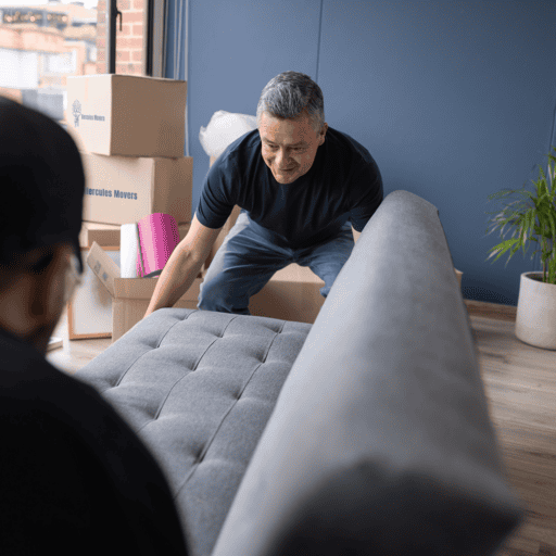 moving out a sofa with boxes