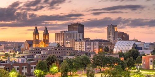 moving to akron, ohio, usa downtown skyline