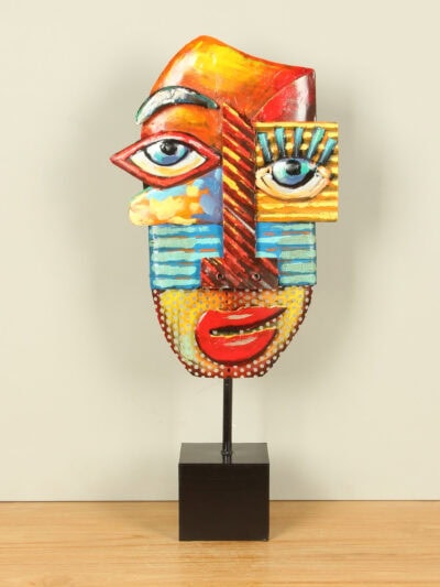 Beeld voor binnen – Multicolor – Metaal – Masker kleurrijk – 65x30x12 cm