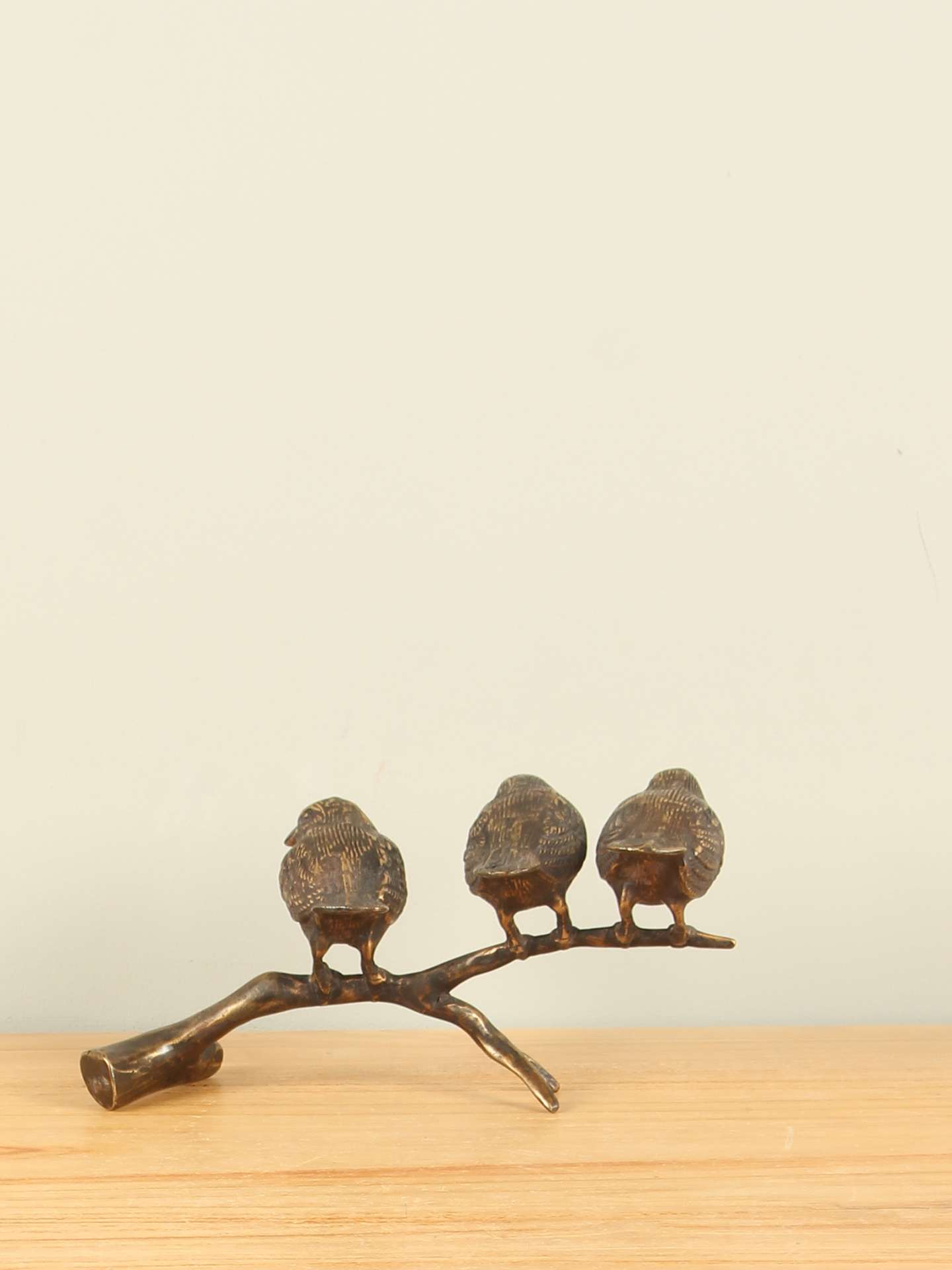 Beeld voor binnen of buiten - Brons - 3 Mussen op Tak - 12x20x9 cm - Afbeelding 3