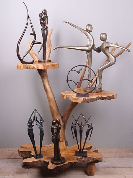Beeld voor binnen of buiten - Brons - 3 Mussen op Tak - 12x20x9 cm - Afbeelding 4