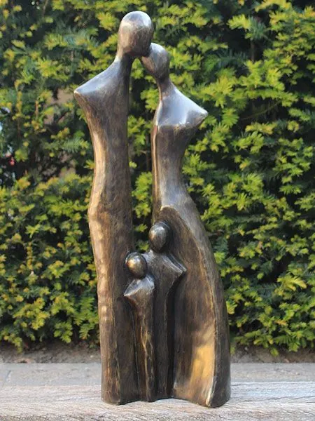 Beeld voor binnen of buiten - Brons - Familie met 2 kinderen XL - 80x30x20 cm