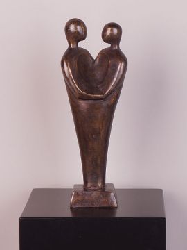Beeld voor binnen of buiten - Brons - Koppel met Hart - 33x12x9 cm - Afbeelding 4