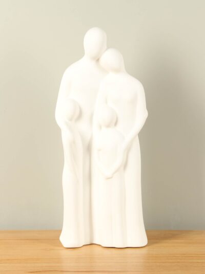 Beeld voor binnen – Wit – Keramiek – Gezin 2 kinderen – 45x19x9 cm