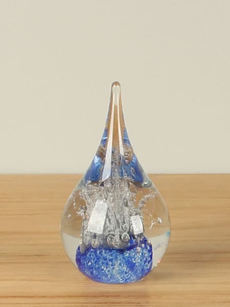 Druppel - Blauw - Glas - Vulcano, 13 cm