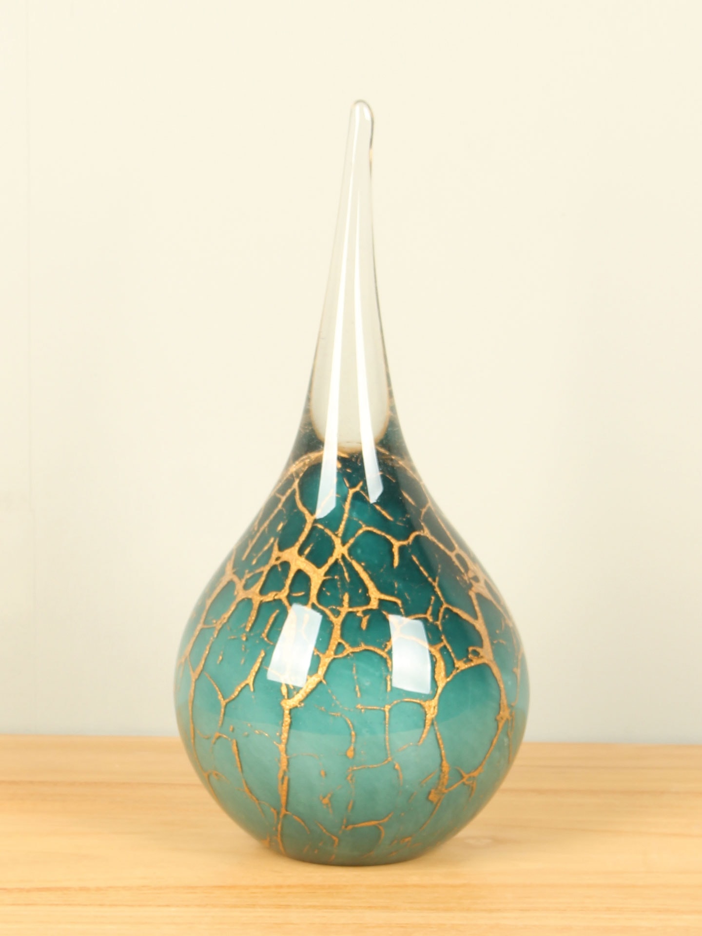 Druppel - Groen - Glas - Urn Druppel groen/bladgoud, 30 cm