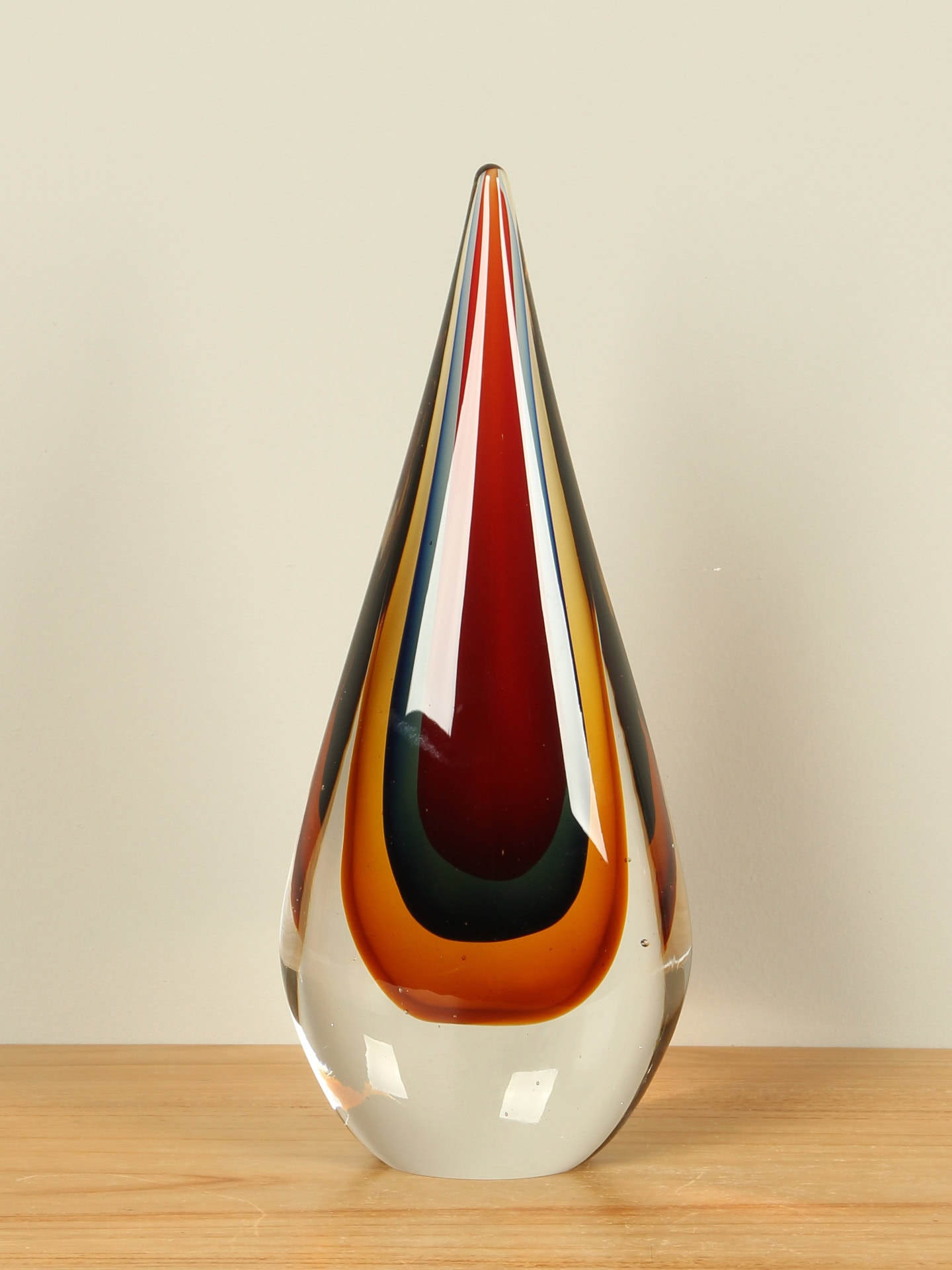 Druppel - Rood - Glas - Druppel met rode kern, 28 cm - 28x12x7 cm