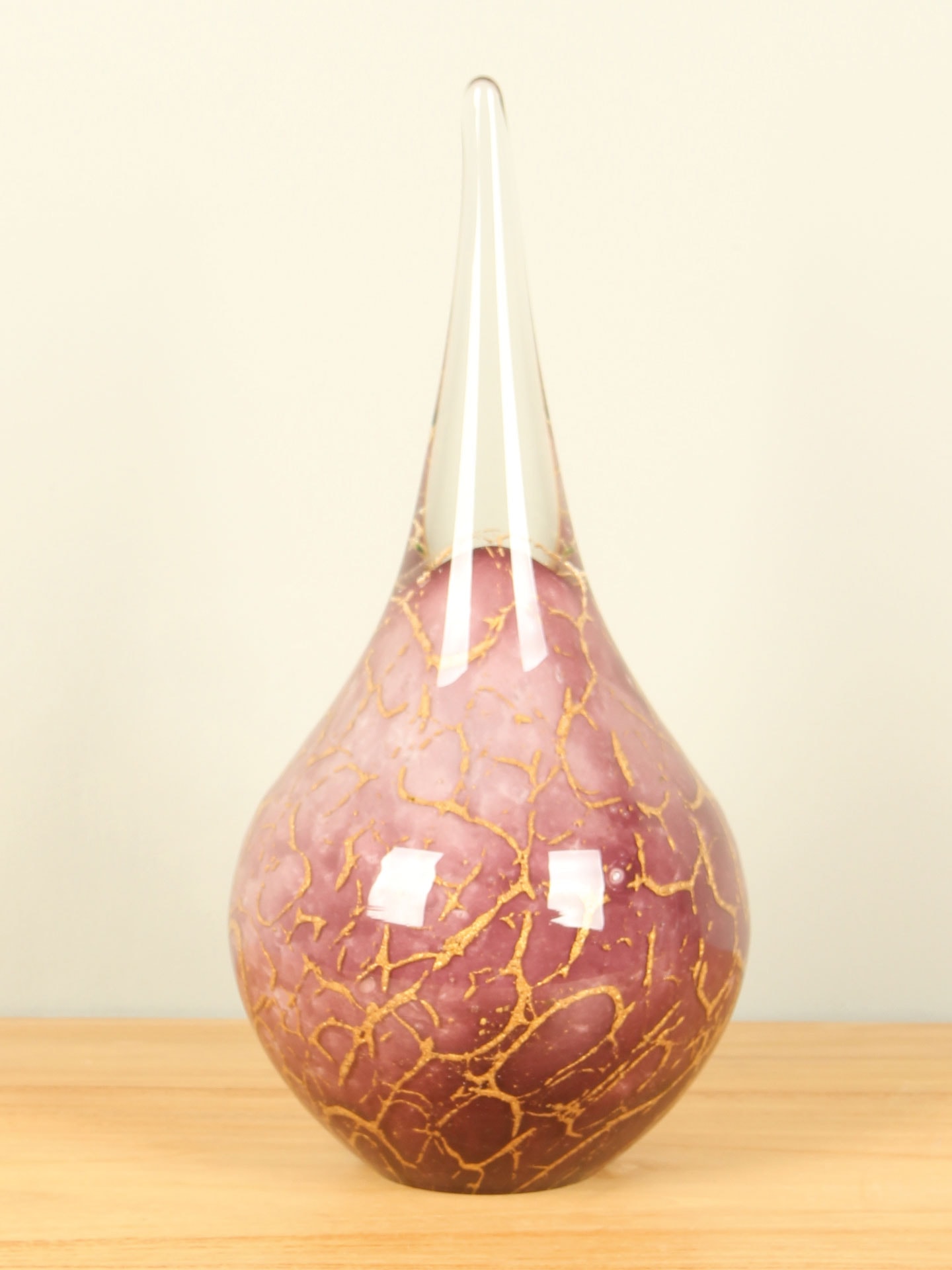 Druppel - Roze - Glas - Urn Druppel roze /bladgoud, 30 cm
